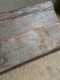 Stoere vergrijsd houten wandplank wandconsole smeedijzeren metalen schapdragers inclusief oude plank plankdragers landelijk industrieel 100 cm