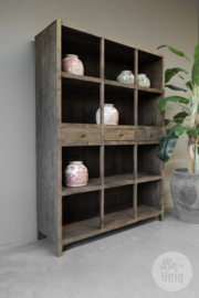 Grote stoere truckwood railway houten kast boekenkast schap rek servieskast landelijk stoer industrieel H200 x B143 x D45 cm