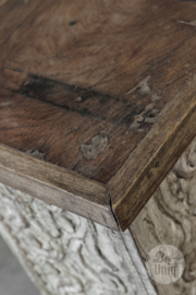 Prachtige unieke oude houten sokkel zuil pilaar 66 x 40 x 40 cm whitewash vergrijsd oud