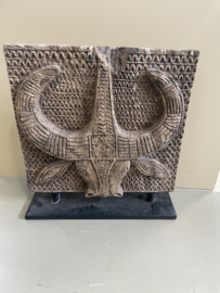 Prachtig groot vergrijsd houten paneel scherm op voet stier bull B68 x H71 x D17 cm landelijk stoer
