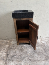 Landelijk industrieel oud houten toiletmeubel badkamermeubel wastafeltje wastafelmeubel inclusief hardstenen wasbak toilet SEP