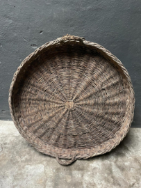 Prachtige grote oude rieten ronde mand dienblad wanddecoratie