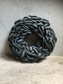 Zwarte Krans krul Coco cut wreath 35-40 cm black donkergrijs