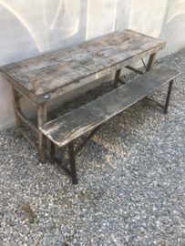 Stoere oude hout houten sidetable buro bureau klaptafel 150 x 72 x H76 cm doorleefd industrieel markttafel landelijk hout metaal