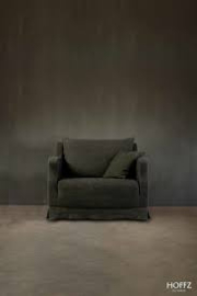 Prachtige grote linnen Hoffz Bo loveseat fauteuil vaste stof L100 X H86 X D100 cm Linara