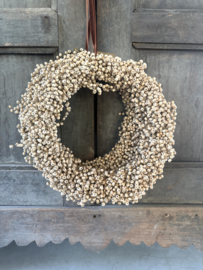 Prachtige houten wooden beads 25 cm krans BLOOM landelijk natural sober brocant
