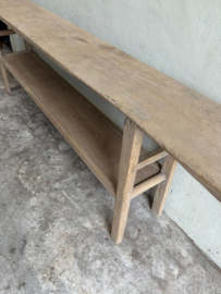 Prachtige grote lange oud vergrijsd houten Sidetable wandtafel met onderplank 256 cm landelijk  197