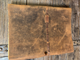 HOFFZ. Notitieboekje L grijs bruin taupe geruwd leren kaft groot