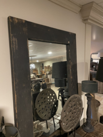 Grove oud zwarte teakhouten spiegel lijst 200 x 100 cm passpiegel hout stoer landelijk industrieel teakhout