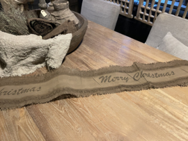Merry christmas kerstboom lint tafelloper kalkdoek shabby landelijk bruin vergrijsd
