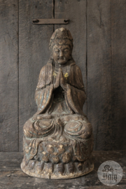 Prachtig groot vintage oud vergrijsd doorleefd houten boedha buddha beeld hout