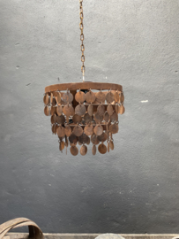 Stoere roest ijzeren lamp 31 cm schijfjes Schijfjeslamp lamp hanglamp schelpen schelpjes landelijk stoer industrieel Schijfjeslamp