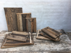 Oud houten dienblad Groot tray railway wagondelen hout met hengsels landelijk