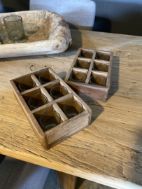 Oud houten bakje met 6 glazen Theelichtjes kandelaar kratje landelijk stoer vintage