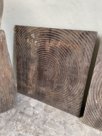 Gaaf groot oud vergrijsd vierkant houten wandpaneel 102 x 102 cm Mandela cirkel rond ronde cirkels  wanddecoratie landelijk stoer vintage