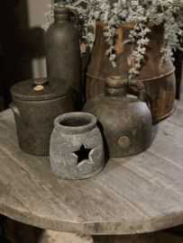 Zwart bruine stenen pot met deksel Brynxz landelijk stoer