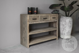 Stoer landelijk vergrijsd houten haltafel Chicago sidetable ladekast 120 cm sideboard industrieel