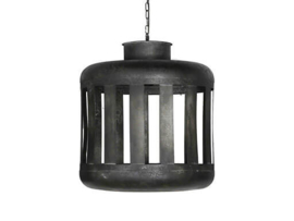 Stoere grote zwarte metalen hanglamp lantaarn L large groot urban stoer landelijk industrieel zwart