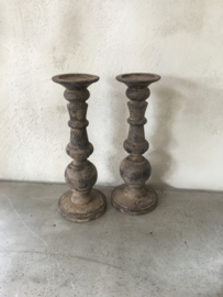 Houten kandelaar bol stompkandelaar S stompkaars grey landelijk stoer vergrijsd hout old