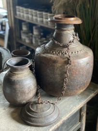 Prachtige oude koperen kruik pot vaas urn met deksel vintage landelijk stoer Oosters