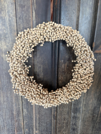 Prachtige houten wooden beads 25 cm krans BLOOM landelijk natural sober brocant