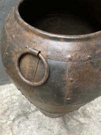 Grote bruine metalen kruik pot vaas H100 cm X 50 cm landelijk stoer industrieel urban vintage