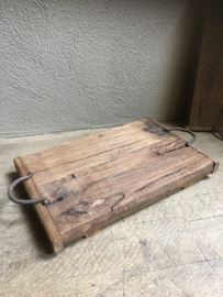 Grof houten dienblad tray wagon plateau schaal railway plank met hengsels