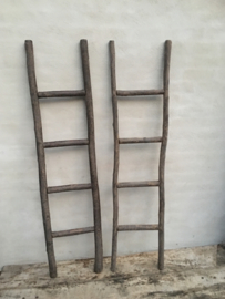 Oud houten ladder laddertje trap trapje 155 x 38 cm grey grijs landelijk brocant stoer handdoekenrek decoratie hout vergrijsd doorleefd