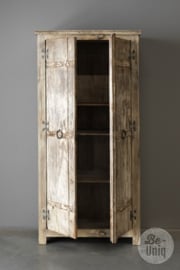 Prachtige massief houten kast 2 deurs deuren planken legplanken whitewash vergrijsd stoer landelijk 176 x 81 x 35 cm Ibiza