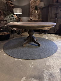Grote oud houten tafel eettafel eetkamertafel rond 140 cm ronde tafel rondetafel bijzettafel wijntafel wijntafeltje landelijk stoer