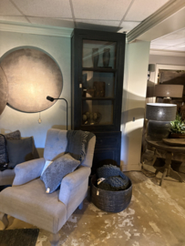 Prachtig groot rond doek wandpaneel wanddecoratie PTMD Kemp brown taupe grijs grey canvas painting rough round L 120 cm landelijk sober stoer grijs