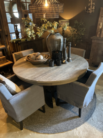Grote oud vergrijsd houten tafel eettafel bolpoot eetkamertafel rond 150 cm bijzettafel wijntafel wijntafeltje landelijk stoer