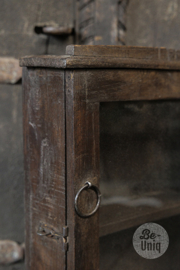 Oud vitrine kastje wandkastje medicijnenkastje kast 38 x28 x 9 cm bruin vintage Oosters vitrinekastje stoer landelijk Brocant industrieel