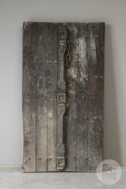 Prachtige grote oude vergrijsd houten poort deur wandpaneel wanddecoratie landelijk patine patina 159 x 85 cm