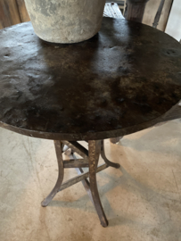 Stoere metalen hoge ronde bartafel sta-tafel staantafel rond hangtafel tafel metaal grijsbruin vintage urban 80 x H107 cm
