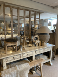 Landelijke houten roomdivider wand wandje met glas glazen ruitjes deur scherm paneel kamerscherm roomdevider natural paneel luiken whitewash glas ramen raampjes scheidingswand harmonica 213 x 159 x 4 cm vergrijsd 6 Luik