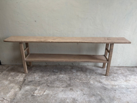 Prachtige grote lange oud vergrijsd houten Sidetable wandtafel met onderplank 256 cm landelijk  197