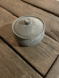 Grijze stenen Kruik kruikje met deksel pot vaas landelijk stoer sober