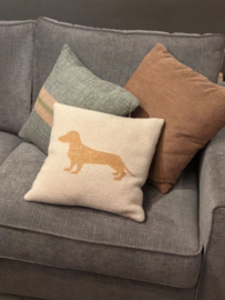 belpo 100 % virgin wool woolen wol textile teckel kussen terra terracotta inclusief vulling