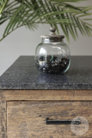 Glaspot glazen pot met vergrijsd houten deksel landelijk snoeppot Leiden Small klein H19 x 15 cm