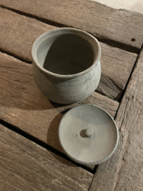 Grijze stenen Kruik kruikje met deksel pot vaas landelijk stoer sober