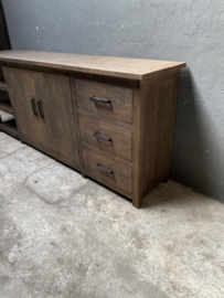 Stoer oud vergrijsd truckwood railway dressoir 220 x 45 x H90cm televisiemeubel televisiekast stoer landelijk industrieel