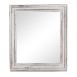 Witte houten spiegel doorgeschuurd sleets landelijk Ibiza boho style 82 x 72 cm