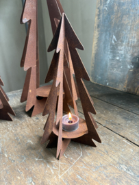 Leuke roest metalen kerstboom Groot large kerstboompjes theelicht theelichthouder kandelaar tuin kandelaar klein