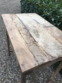 Oude houten klaptafel bartafel 130 x 70 x H107cm hangtafel werkplek buro bureau loungetafel staantafel bar sta-tafel landelijk hoge hoog model industrieel werktafel metaal hout metalen houten