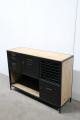 Zwart metalen kast kastje met houten blad dressoir locker 128 x 40 x H90 cm industrieel sidetable ladenkast