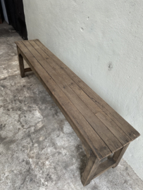 Hele gave oude lange vergrijsd houten bank 155 cm landelijk stoer eetkamertafel bank sidetable