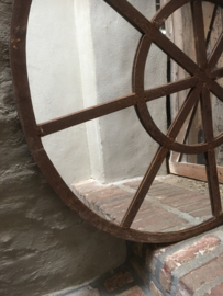 Groot rond metalen stalraamspiegel ronde stalraam kozijn venster tuinspiegel 100 cm spiegel rond kozijn venster landelijk industrieel vintage