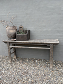Unieke stoere oude vergrijsd houten sidetable wandtafel sideboard landelijk robuust 166 x 36 x H84 cm