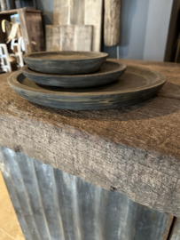 Set van 3 ronden houten schalen schaaltjes onderbord doorsnede 35-25 en 20 cm